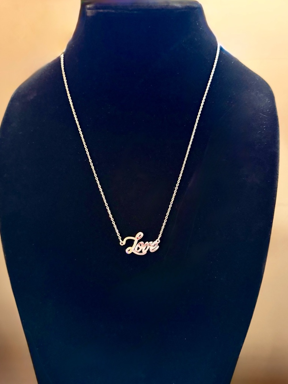 Love Script Necklace - Silver Tone